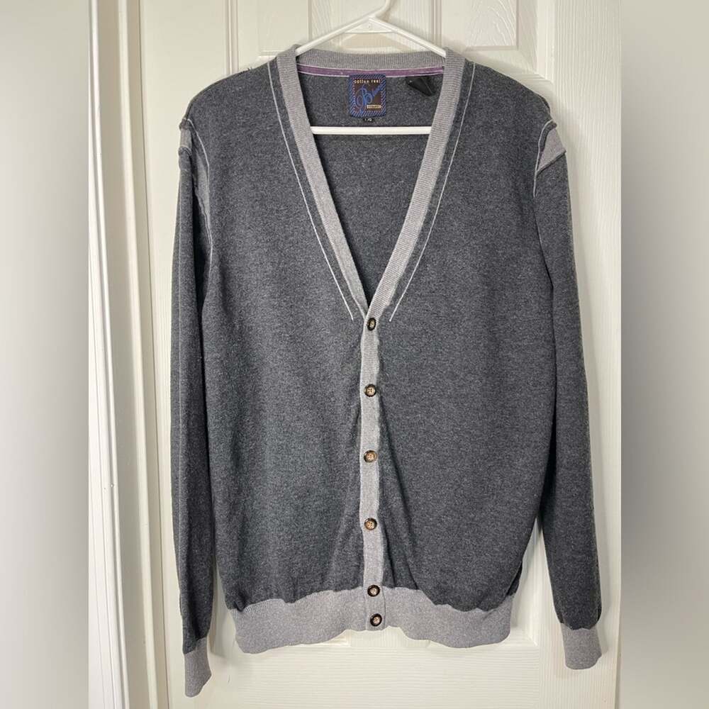 Cotton Reel Blues Men’s Gray Cotton Wool Preppy Academia Cardigan Sweater L